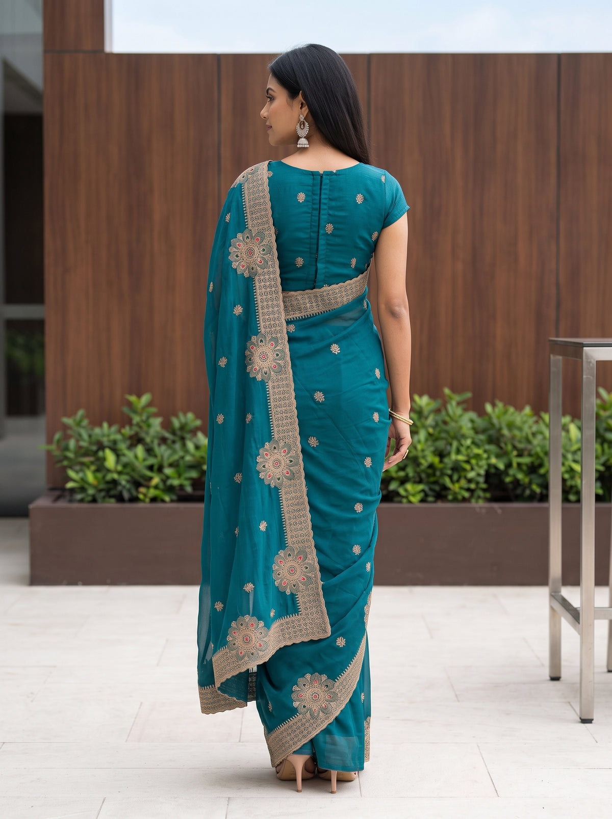 MIMOSA Sapphire Banarasi Chiffon Saree — full saree shot
