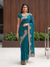 MIMOSA Sapphire Banarasi Chiffon Saree — pose 6 styling detail