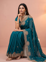 MIMOSA Sapphire Banarasi Chiffon Saree — pose 8 styling detail