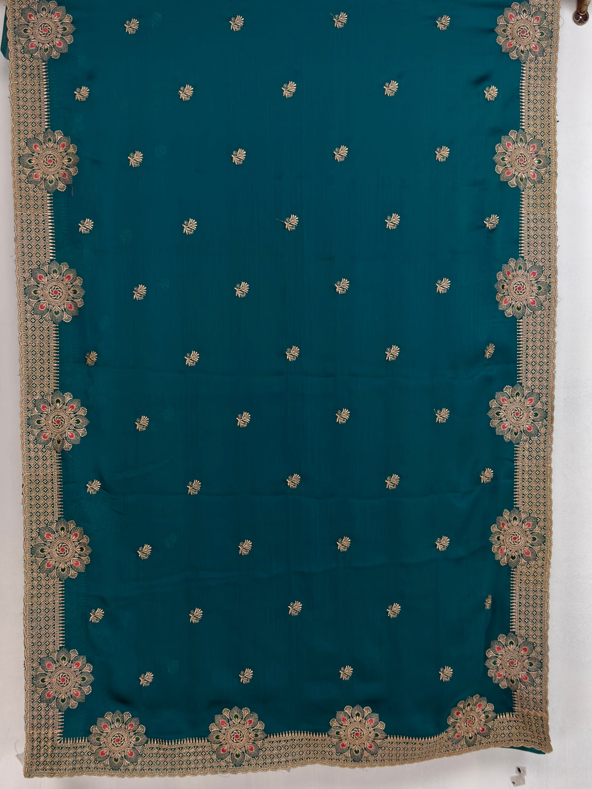 MIMOSA Sapphire Banarasi Chiffon Saree — pallu and zari work detail