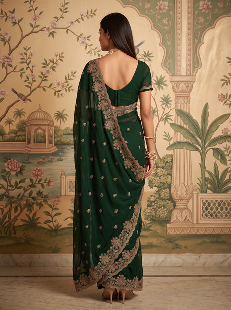 MIMOSA Bottle Green Banarasi Saree — pose 2 styling detail
