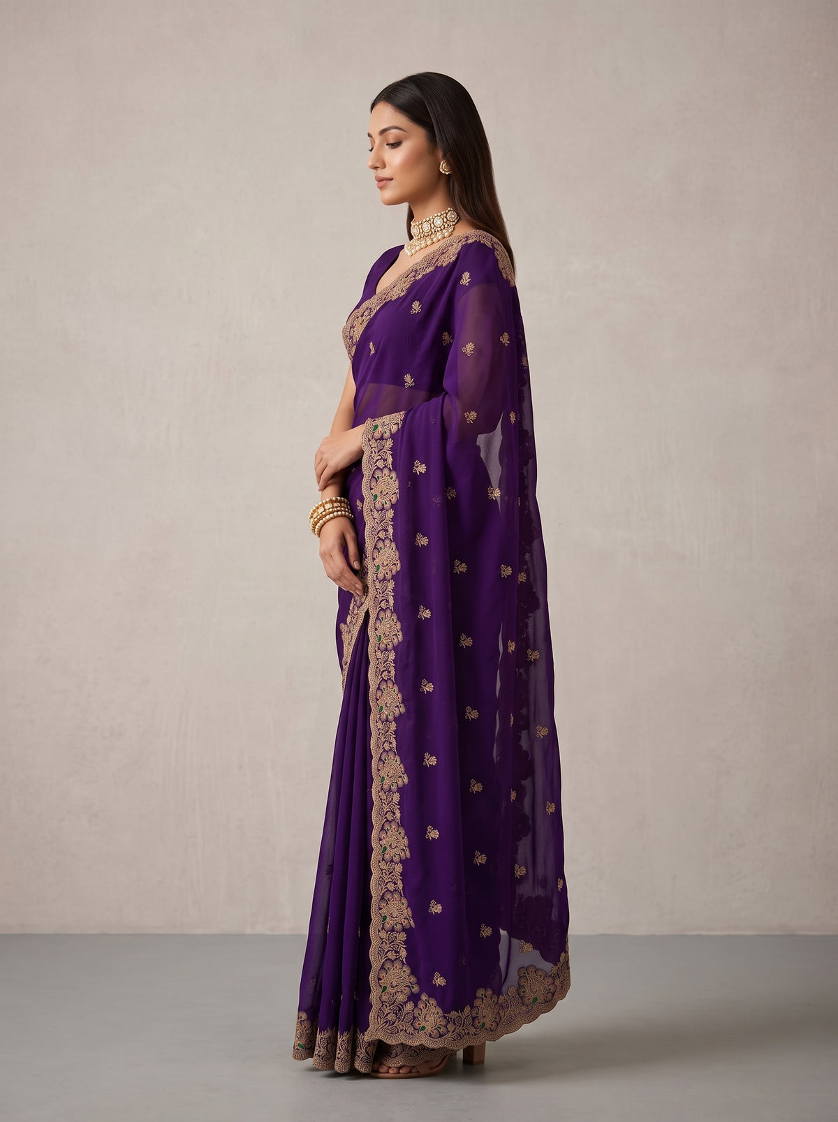 MIMOSA Purple Banarasi Saree — pose 3 styling detail