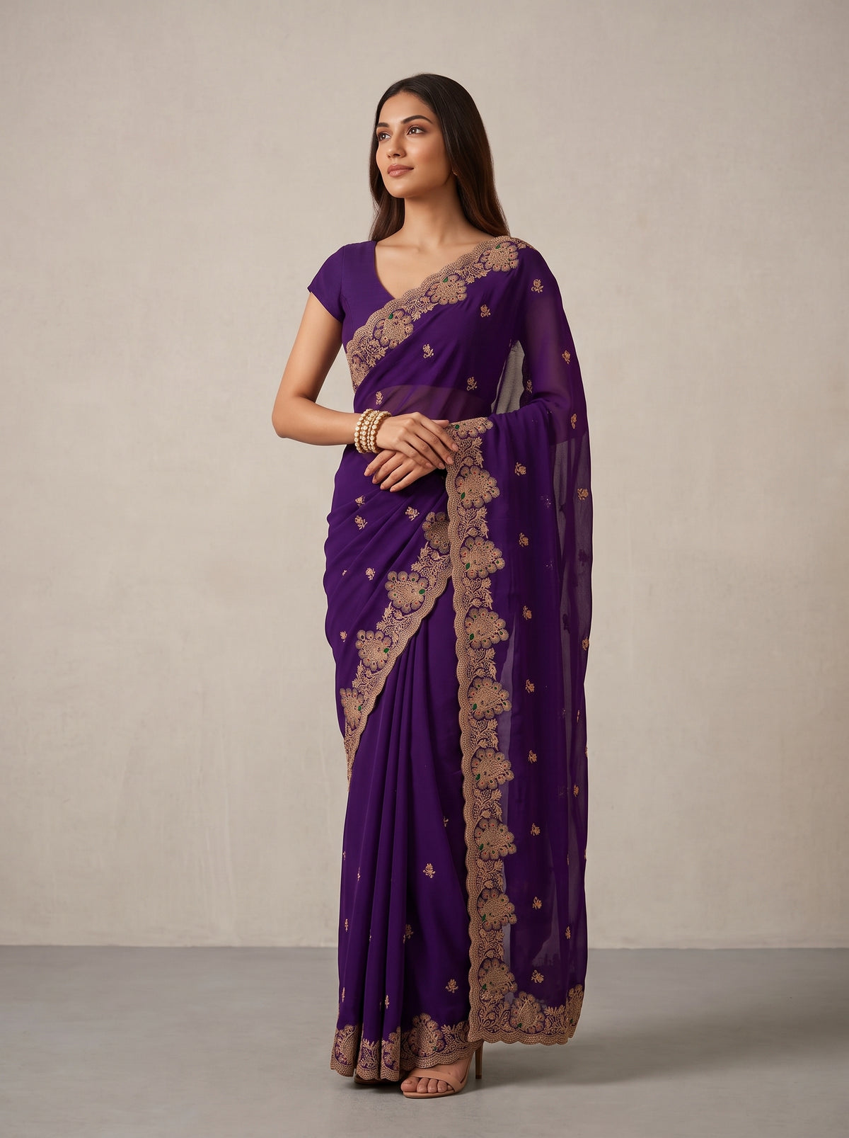 MIMOSA Purple Banarasi Saree — pose 5 styling detail