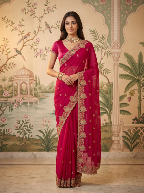 MIMOSA Rani Banarasi Saree — front view on mannequin