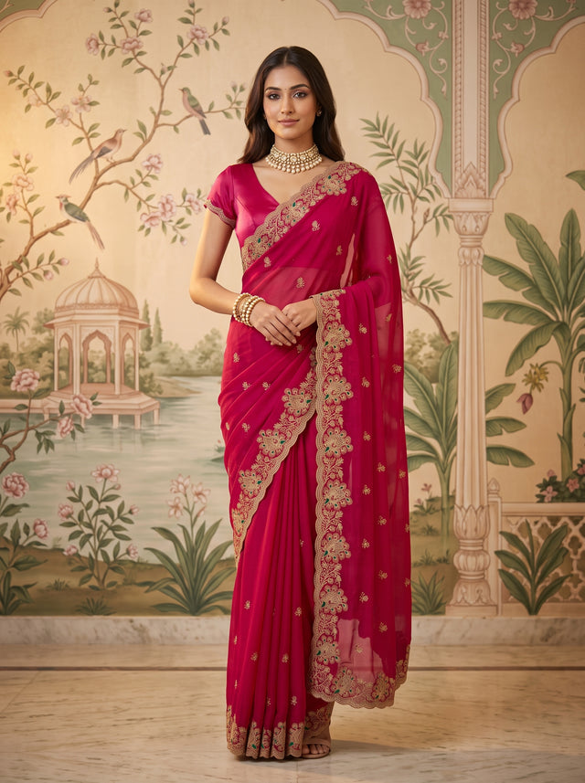 MIMOSA Rani Banarasi Saree — front view on mannequin