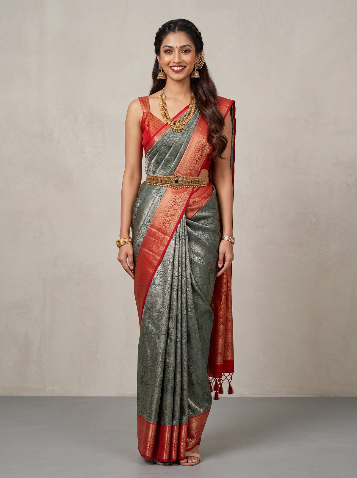 MIMOSA Green Kanjivaram Art Silk Saree — Model Lifestyle