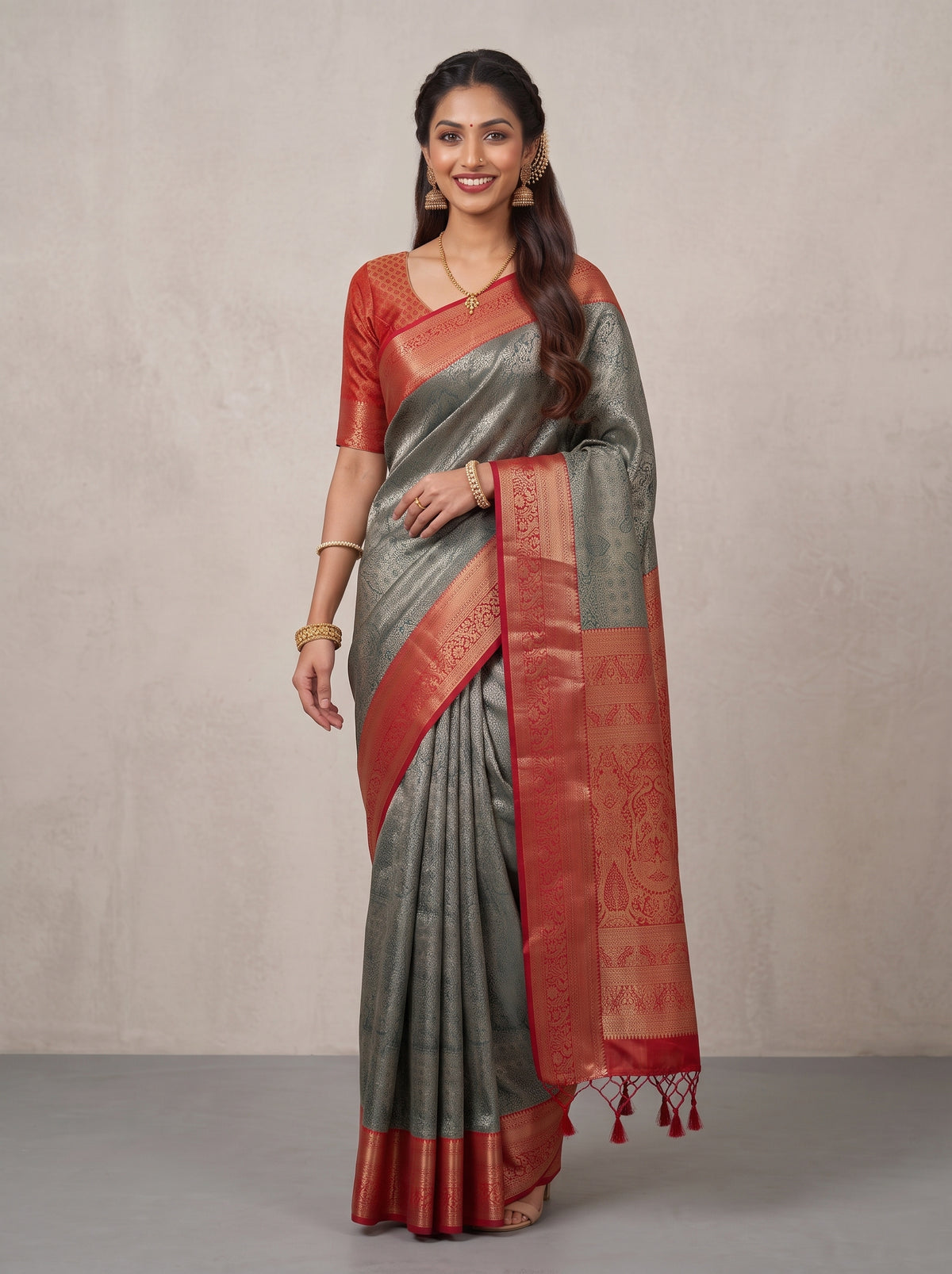 MIMOSA Green Kanjivaram Art Silk Saree — pose 9 styling detail