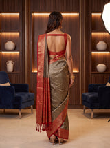 MIMOSA Chocolate Kanjivaram Art Silk Saree — Saree shot pallu and body