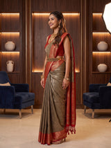 MIMOSA Chocolate Kanjivaram Saree — pose 3 styling detail