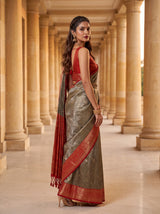 MIMOSA Chocolate Kanjivaram Saree — pose 5 styling detail