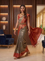 MIMOSA Chocolate Kanjivaram Saree — pose 6 styling detail
