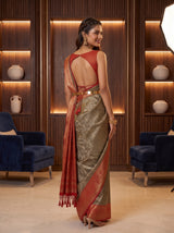 MIMOSA Chocolate Kanjivaram Saree — pose 7 styling detail