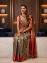 MIMOSA Chocolate Kanjivaram Saree — pose 8 styling detail
