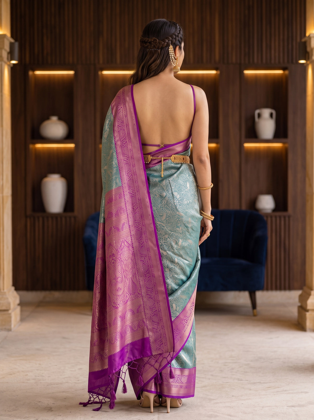 MIMOSA Sapphire Kanjivaram Art Silk Saree — Saree shot pallu and body