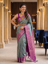 MIMOSA Sapphire Kanjivaram Saree — pose 4 styling detail