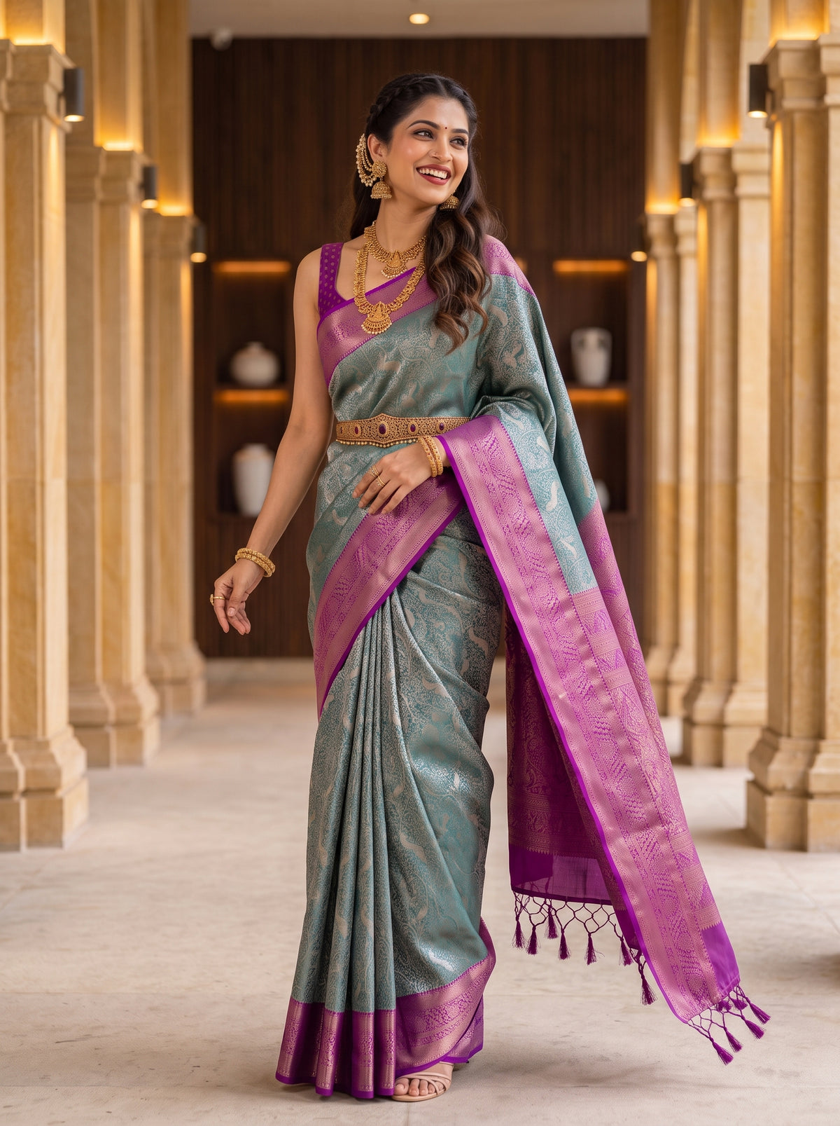 MIMOSA Sapphire Kanjivaram Saree — pose 9 styling detail