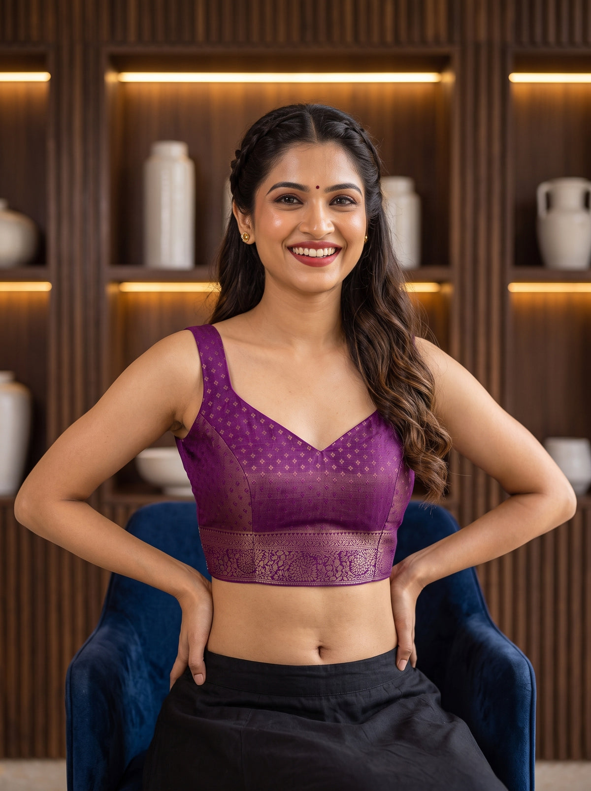 MIMOSA Sapphire Kanjivaram Saree — blouse close-up