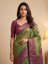 MIMOSA Green Kanjivaram Saree — pose 10 styling detail
