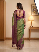 MIMOSA Green Kanjivaram Saree — pose 2 styling detail