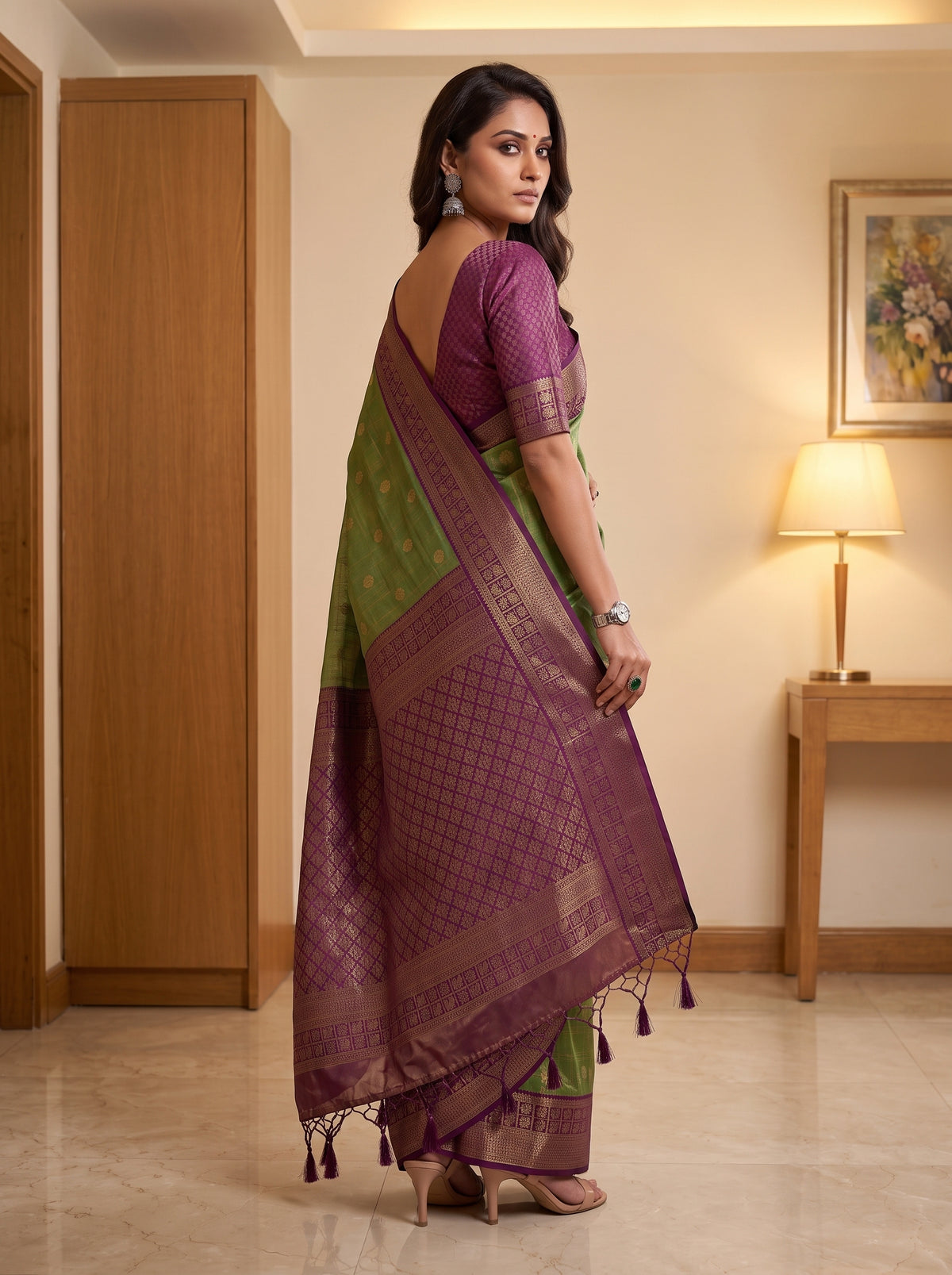MIMOSA Green Kanjivaram Saree — pose 7 styling detail