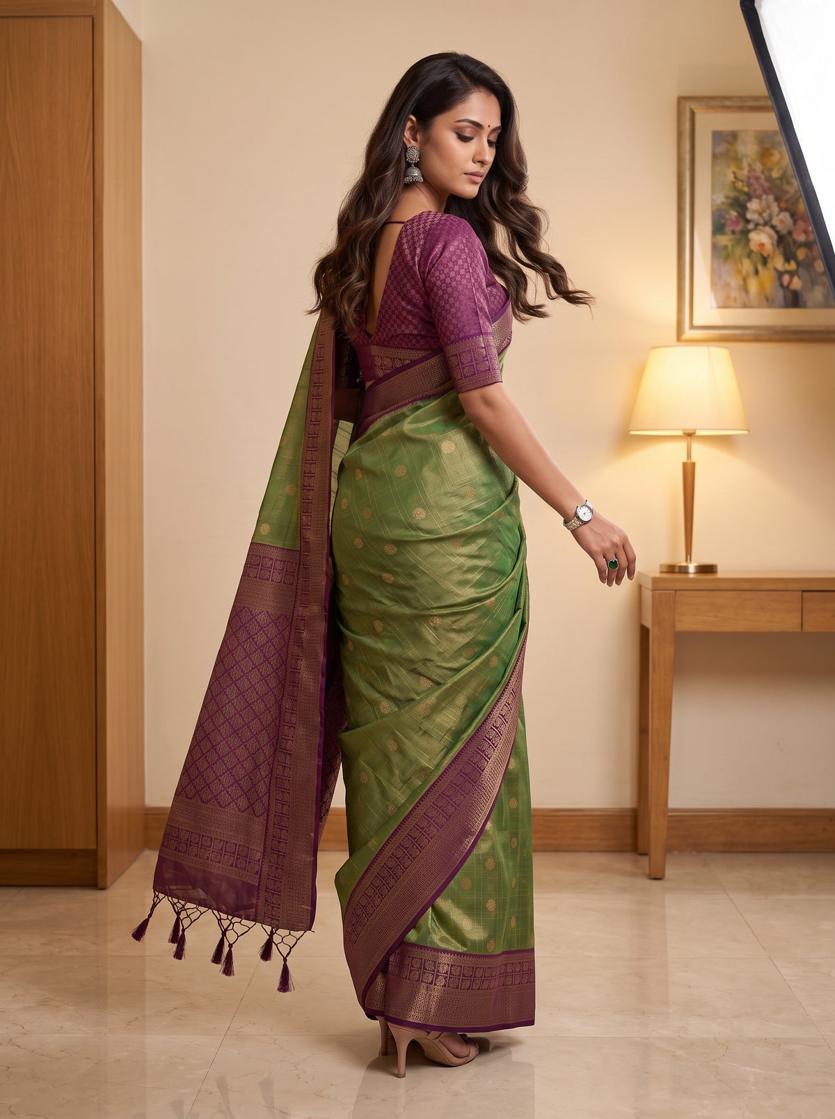MIMOSA Green Kanjivaram Saree — pose 9 styling detail