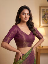 MIMOSA Green Kanjivaram Saree — blouse close-up