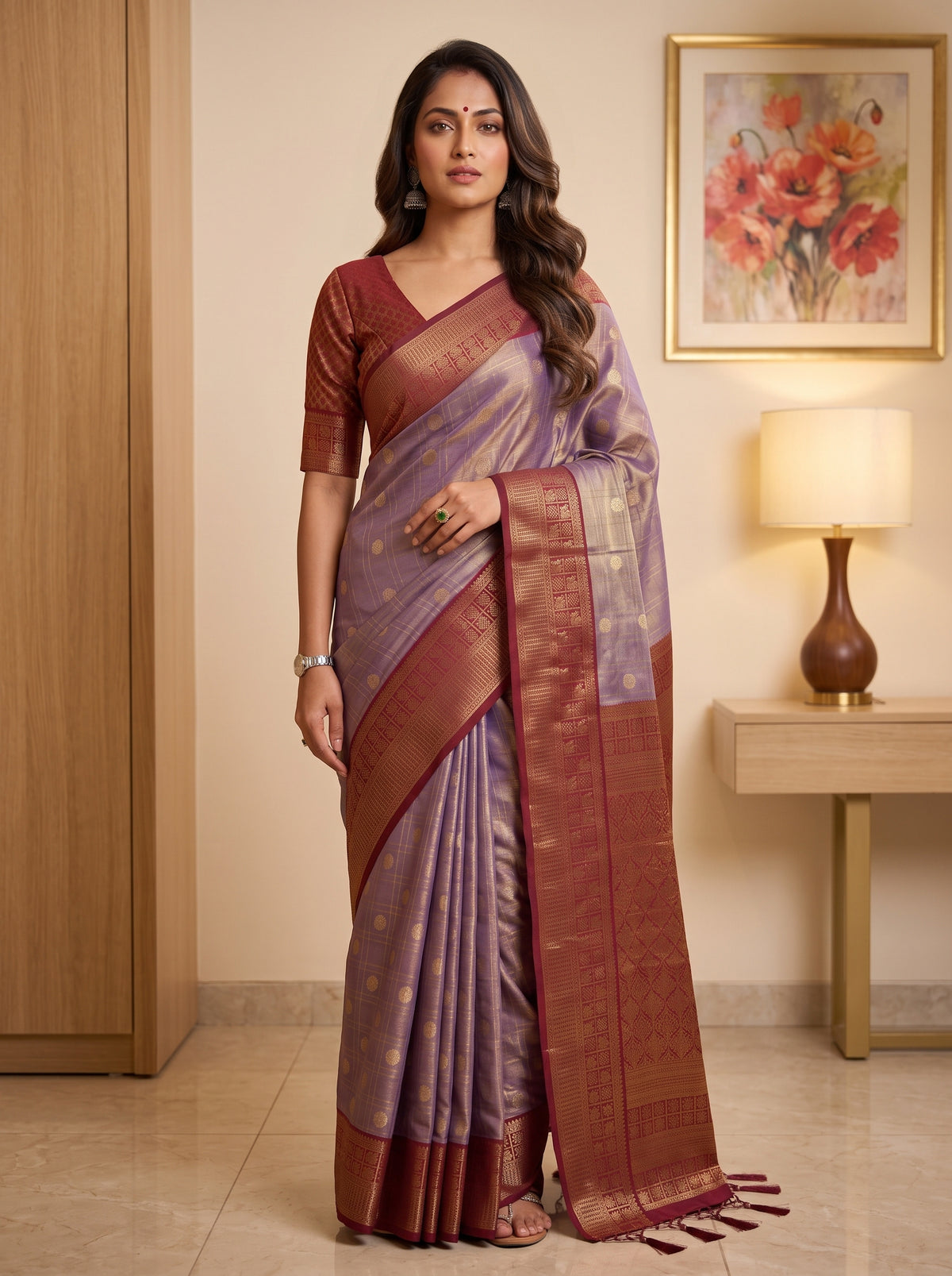 MIMOSA Jamun Kanjivaram Saree — pose 10 styling detail