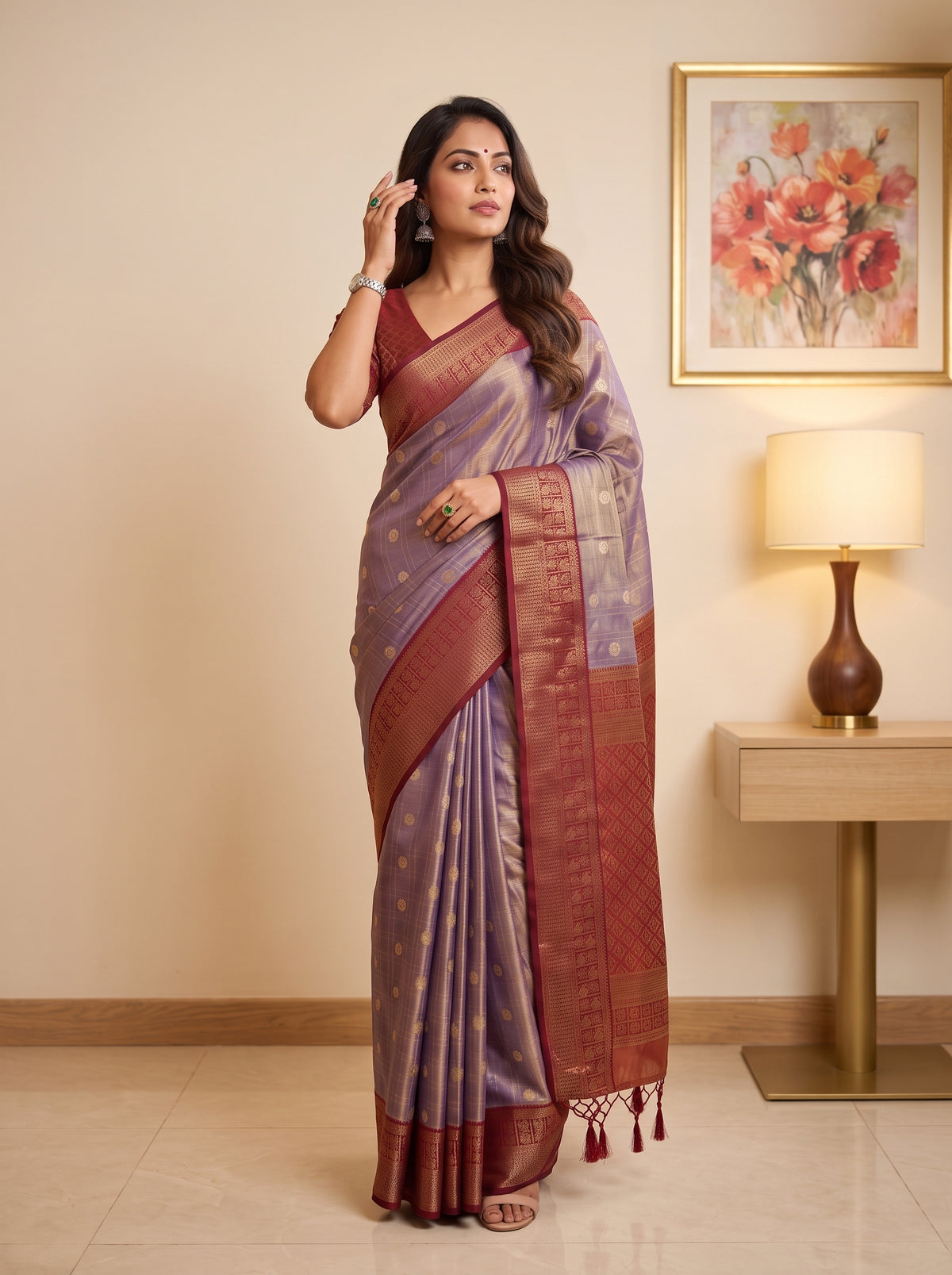MIMOSA Jamun Kanjivaram Saree — pose 5 styling detail