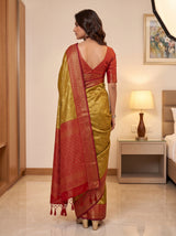 MIMOSA Mustard Kanjivaram Saree — pose 2 styling detail
