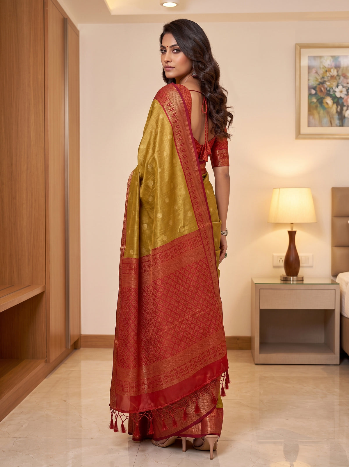 MIMOSA Mustard Kanjivaram Saree — pose 7 styling detail