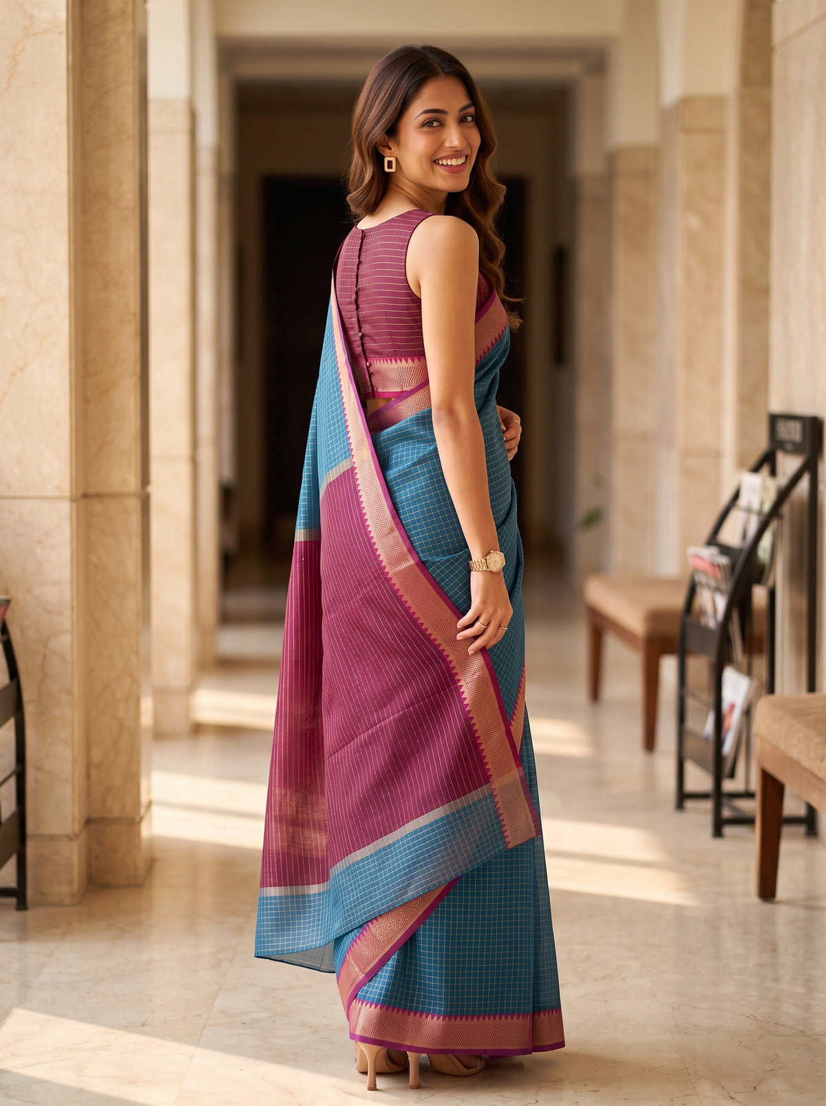 MIMOSA Ananda Maheshwari Cotton Saree — pose 7 styling detail