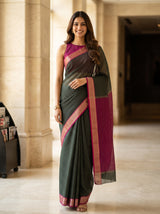 MIMOSA Bottle Green Maheshwari Cotton Saree — front view on mannequin