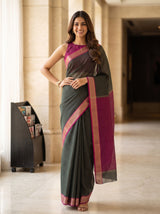 MIMOSA Bottle Green Maheshwari Cotton Saree — pose 4 styling detail