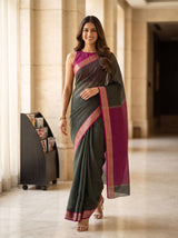 MIMOSA Bottle Green Maheshwari Cotton Saree — pose 6 styling detail