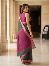 MIMOSA Bottle Green Maheshwari Cotton Saree — pose 7 styling detail