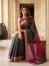 MIMOSA Bottle Green Maheshwari Cotton Saree — pose 8 styling detail
