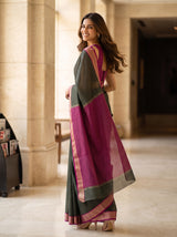 MIMOSA Bottle Green Maheshwari Cotton Saree — pose 9 styling detail