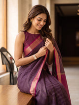 MIMOSA Chocolate Maheshwari Cotton Saree — pose 10 styling detail
