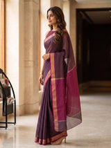 MIMOSA Chocolate Maheshwari Cotton Saree — pose 3 styling detail
