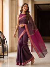 MIMOSA Chocolate Maheshwari Cotton Saree — pose 5 styling detail
