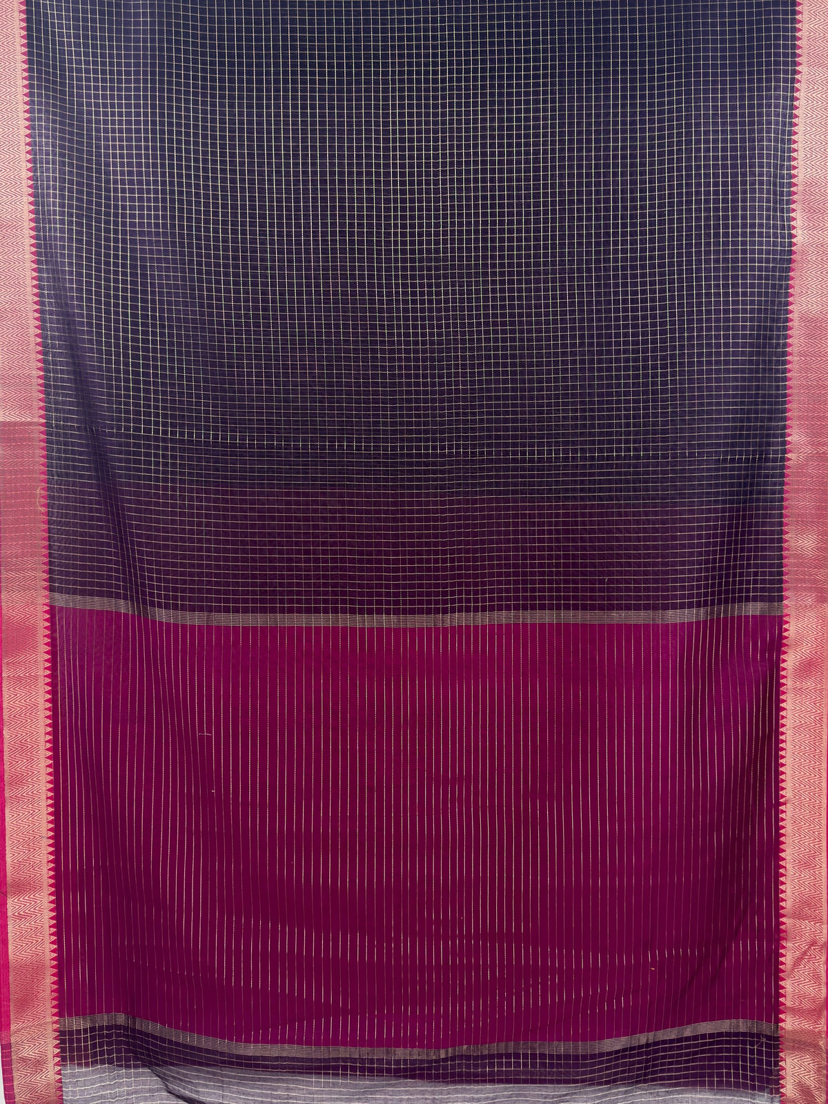 MIMOSA Chocolate Maheshwari Cotton Saree — pallu and zari work detail