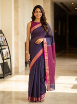 MIMOSA Jamun Maheshwari Cotton Saree — front view on mannequin