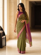 MIMOSA Olive Maheshwari Cotton Saree — pose 5 styling detail