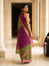 MIMOSA Olive Maheshwari Cotton Saree — pose 7 styling detail
