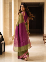 MIMOSA Olive Maheshwari Cotton Saree — pose 9 styling detail