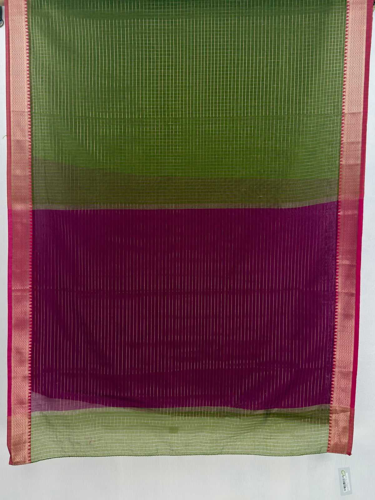 MIMOSA Olive Maheshwari Cotton Saree — pallu and zari work detail