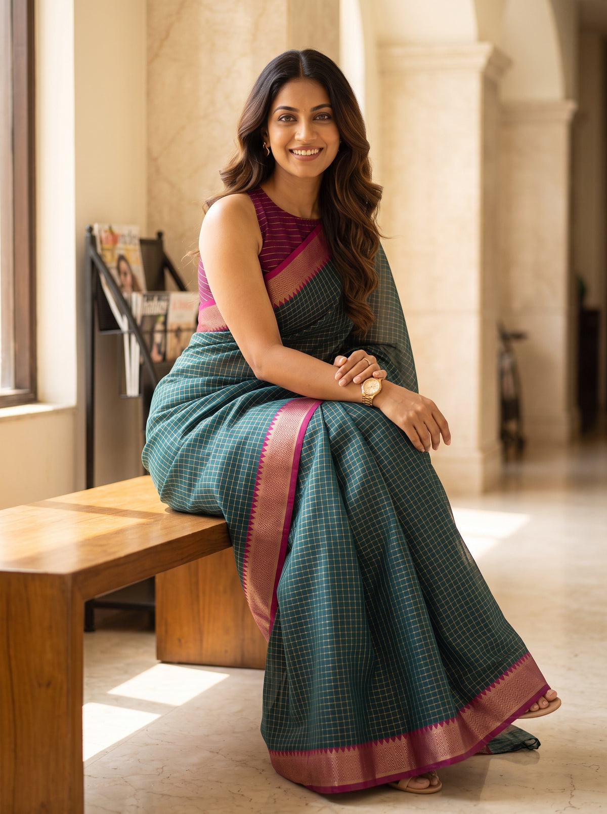 MIMOSA Rama Maheshwari Cotton Saree — pose 8 styling detail
