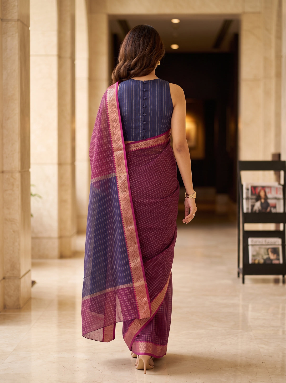 MIMOSA Rani Maheshwari Cotton Saree — pose 2 styling detail