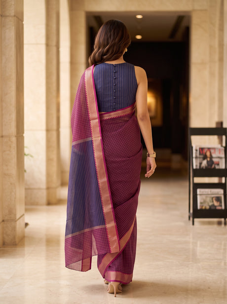 MIMOSA Rani Maheshwari Cotton Saree — pose 2 styling detail