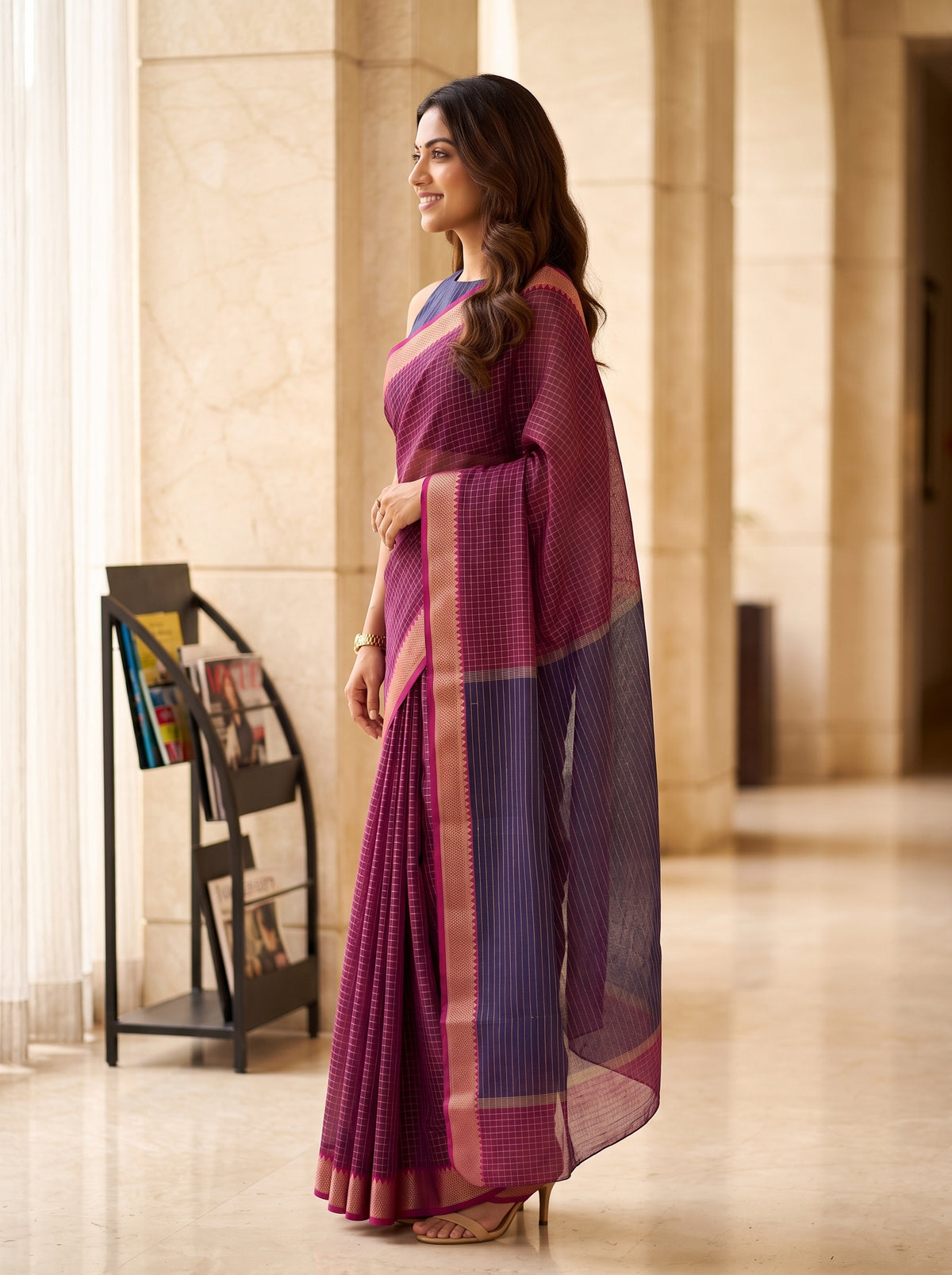 MIMOSA Rani Maheshwari Cotton Saree — pose 3 styling detail